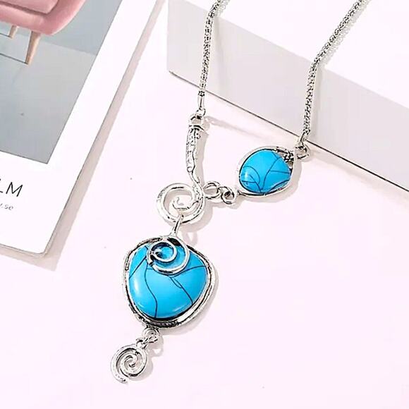 Silver Boho Turquoise Statement Necklace - Picture 3 of 5